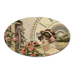 French Vintage Girl Roses Clock Oval Magnet by Celenk