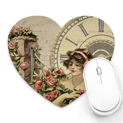 French Vintage Girl Roses Clock Heart Mousepads by Celenk