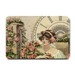 French Vintage Girl Roses Clock Small Doormat  by Celenk