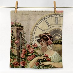 French Vintage Girl Roses Clock Face Towel by Celenk