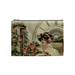 French Vintage Girl Roses Clock Cosmetic Bag (medium)  by Celenk