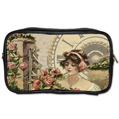 French Vintage Girl Roses Clock Toiletries Bags 2-side by Celenk