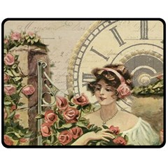 French Vintage Girl Roses Clock Fleece Blanket (medium)  by Celenk