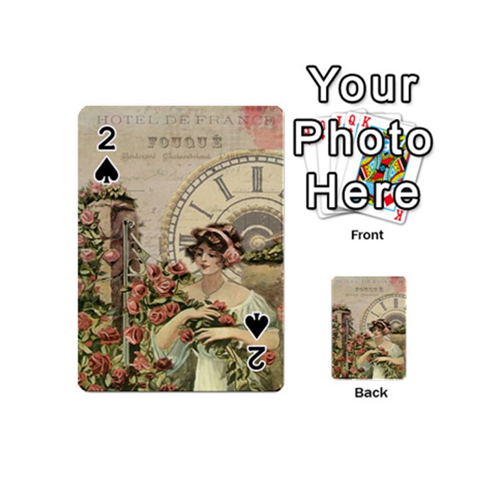 French Vintage Girl Roses Clock Playing Cards 54 (Mini) 