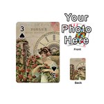 French Vintage Girl Roses Clock Playing Cards 54 (Mini)  Front - Spade3