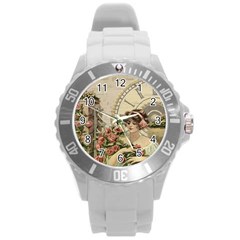 French Vintage Girl Roses Clock Round Plastic Sport Watch (l) by Celenk