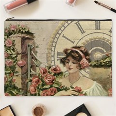 French Vintage Girl Roses Clock Cosmetic Bag (xxxl)  by Celenk