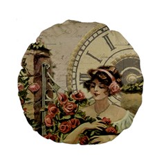 French Vintage Girl Roses Clock Standard 15  Premium Round Cushions by Celenk