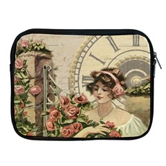 French Vintage Girl Roses Clock Apple Ipad 2/3/4 Zipper Cases by Celenk