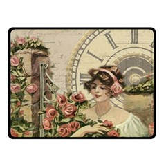 French Vintage Girl Roses Clock Double Sided Fleece Blanket (small)  by Celenk