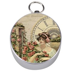 French Vintage Girl Roses Clock Silver Compasses by Celenk