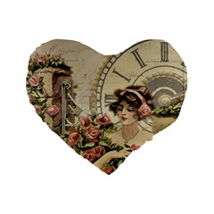 French Vintage Girl Roses Clock Standard 16  Premium Flano Heart Shape Cushions by Celenk