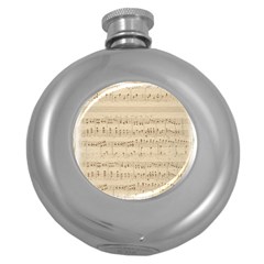 Vintage Beige Music Notes Round Hip Flask (5 Oz) by Celenk