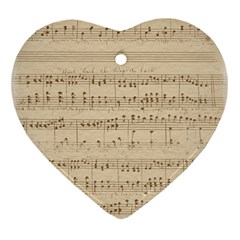 Vintage Beige Music Notes Heart Ornament (two Sides) by Celenk