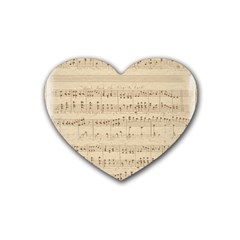 Vintage Beige Music Notes Rubber Coaster (heart)  by Celenk