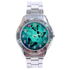 Texture Butterflies Background Stainless Steel Analogue Watch by Celenk