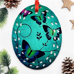 Texture Butterflies Background Oval Filigree Ornament (two Sides) by Celenk