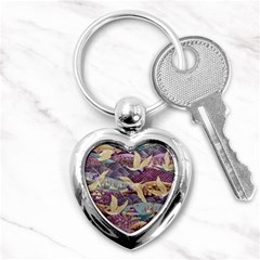 Textile Fabric Cloth Pattern Key Chains (heart)  by Celenk