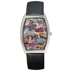 Textile Fabric Cloth Pattern Barrel Style Metal Watch by Celenk