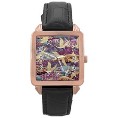 Textile Fabric Cloth Pattern Rose Gold Leather Watch  by Celenk