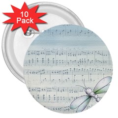 Vintage Blue Music Notes 3  Buttons (10 Pack)  by Celenk