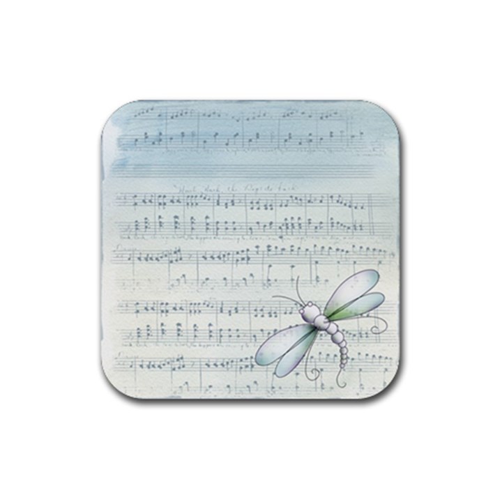 Vintage Blue Music Notes Rubber Coaster (Square) 