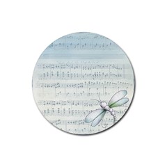 Vintage Blue Music Notes Rubber Coaster (round)  by Celenk