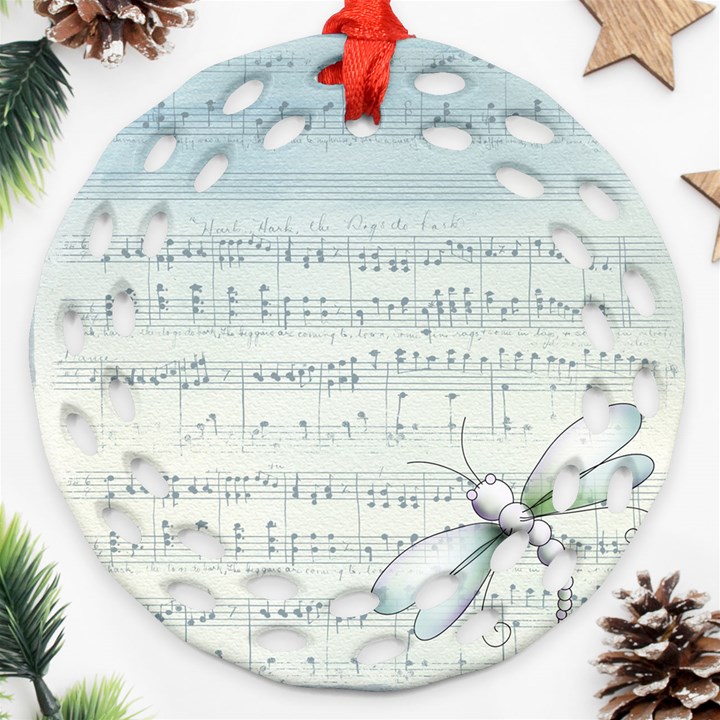 Vintage Blue Music Notes Round Filigree Ornament (Two Sides)