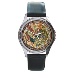 Wings Feathers Cubism Mosaic Round Metal Watch by Celenk