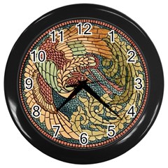 Wings Feathers Cubism Mosaic Wall Clocks (black) by Celenk