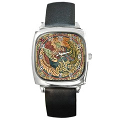 Wings Feathers Cubism Mosaic Square Metal Watch by Celenk