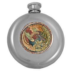 Wings Feathers Cubism Mosaic Round Hip Flask (5 Oz) by Celenk