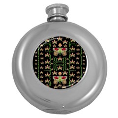 Roses In The Soft Hands Makes A Smile Pop Art Round Hip Flask (5 Oz) by pepitasart