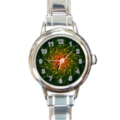 Beautiful Orange-green Desert Cactus Fractalspiral Round Italian Charm Watch by jayaprime