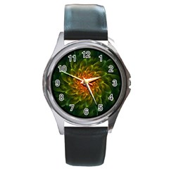 Beautiful Orange-green Desert Cactus Fractalspiral Round Metal Watch by jayaprime