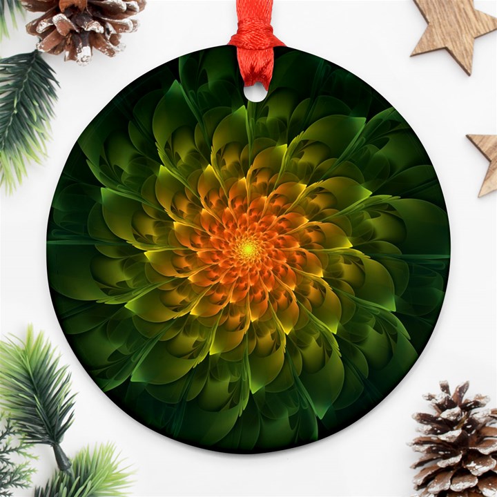 Beautiful Orange-Green Desert Cactus Fractalspiral Ornament (Round)