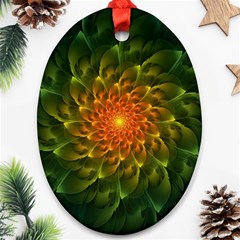 Beautiful Orange-green Desert Cactus Fractalspiral Ornament (oval) by jayaprime