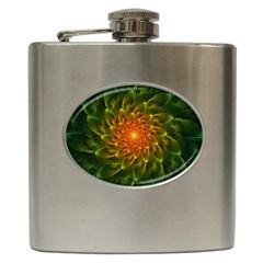 Beautiful Orange-green Desert Cactus Fractalspiral Hip Flask (6 Oz) by jayaprime