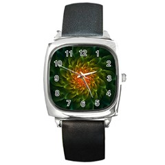 Beautiful Orange-green Desert Cactus Fractalspiral Square Metal Watch by jayaprime