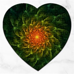 Beautiful Orange-green Desert Cactus Fractalspiral Jigsaw Puzzle (heart) by jayaprime