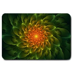 Beautiful Orange-green Desert Cactus Fractalspiral Large Doormat  by jayaprime