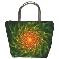 Beautiful Orange-green Desert Cactus Fractalspiral Bucket Bags by jayaprime