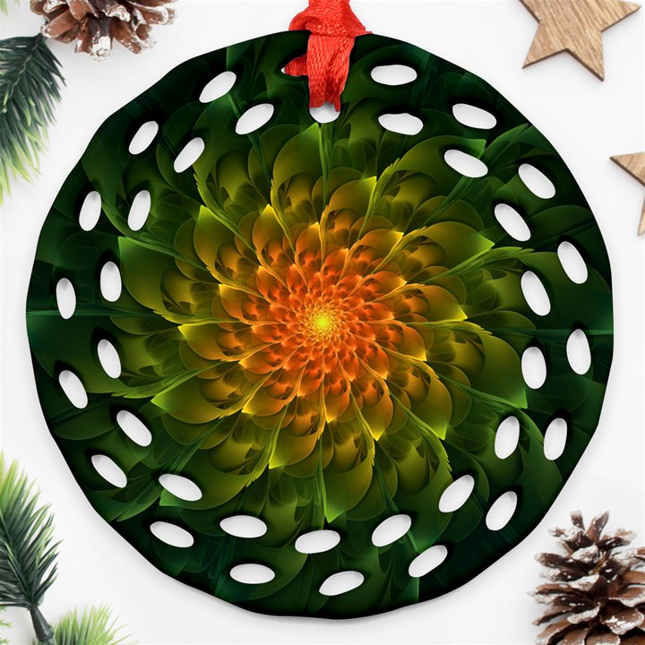 Beautiful Orange-Green Desert Cactus Fractalspiral Ornament (Round Filigree)