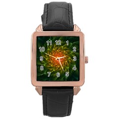 Beautiful Orange-green Desert Cactus Fractalspiral Rose Gold Leather Watch  by jayaprime