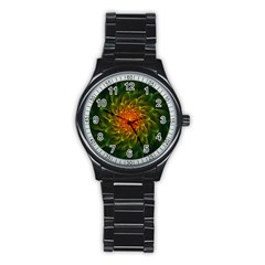 Beautiful Orange-green Desert Cactus Fractalspiral Stainless Steel Round Watch by jayaprime