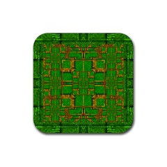 Golden Green And  Sunshine Pop Art Rubber Coaster (square)  by pepitasart