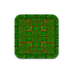 Golden Green And  Sunshine Pop Art Rubber Square Coaster (4 Pack) 