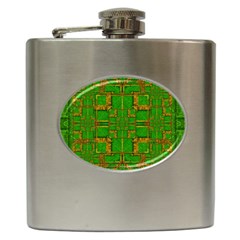 Golden Green And  Sunshine Pop Art Hip Flask (6 Oz) by pepitasart