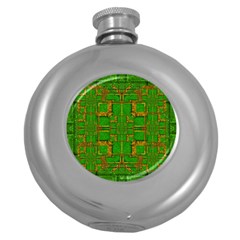 Golden Green And  Sunshine Pop Art Round Hip Flask (5 Oz) by pepitasart