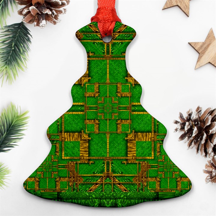 Golden Green And  Sunshine Pop Art Ornament (Christmas Tree) 